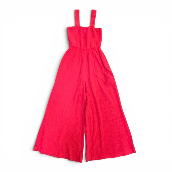 Quince Pants - Quince Red Smocked Jumpsuit Wide Legs Size XS